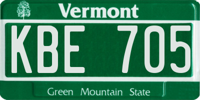 VT license plate KBE705