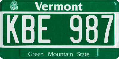 VT license plate KBE987