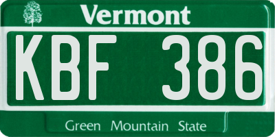 VT license plate KBF386