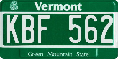VT license plate KBF562