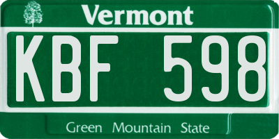 VT license plate KBF598