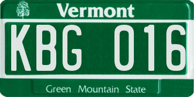 VT license plate KBG016