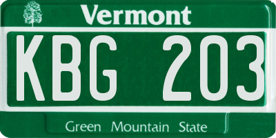 VT license plate KBG203
