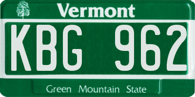 VT license plate KBG962