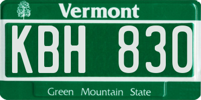 VT license plate KBH830