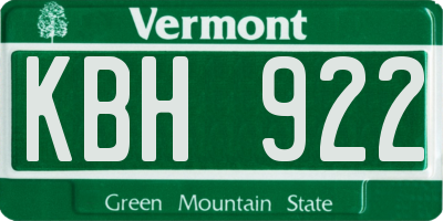 VT license plate KBH922