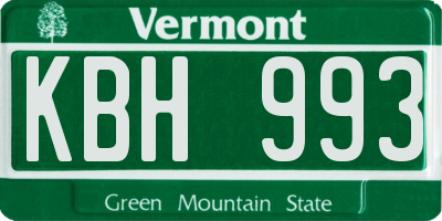 VT license plate KBH993