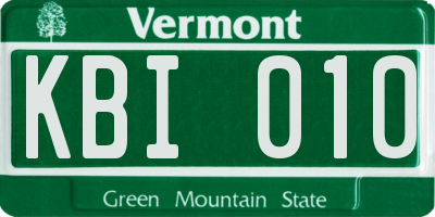 VT license plate KBI010