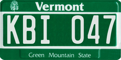 VT license plate KBI047