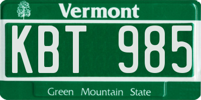 VT license plate KBT985