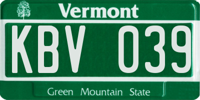 VT license plate KBV039