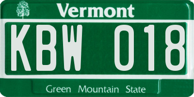VT license plate KBW018