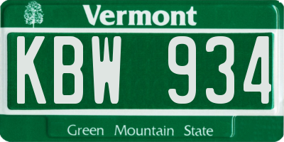 VT license plate KBW934