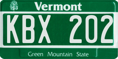 VT license plate KBX202