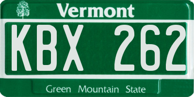 VT license plate KBX262