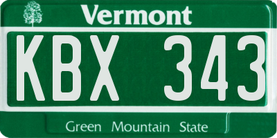 VT license plate KBX343