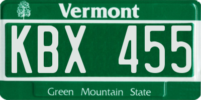 VT license plate KBX455