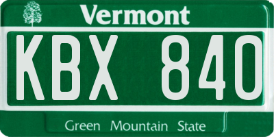 VT license plate KBX840