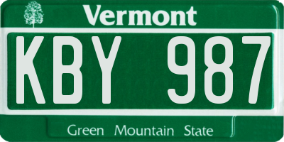 VT license plate KBY987