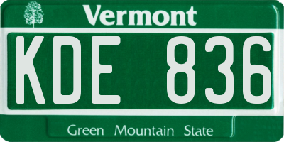 VT license plate KDE836