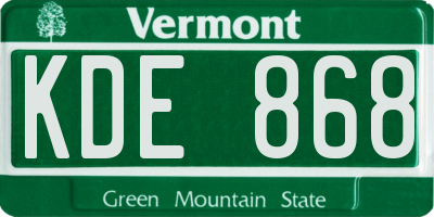 VT license plate KDE868