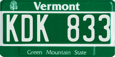 VT license plate KDK833