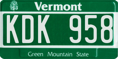 VT license plate KDK958