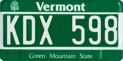 VT license plate KDX598