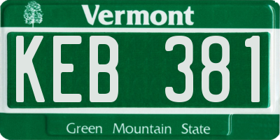 VT license plate KEB381