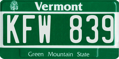 VT license plate KFW839