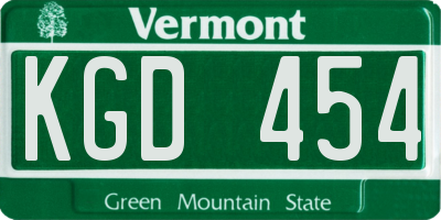 VT license plate KGD454