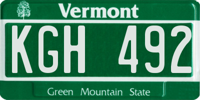 VT license plate KGH492