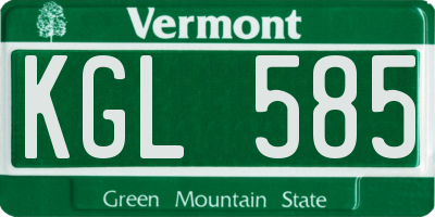 VT license plate KGL585