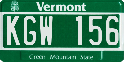 VT license plate KGW156