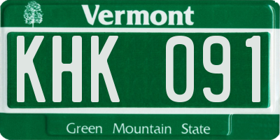 VT license plate KHK091