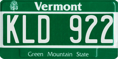 VT license plate KLD922