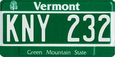 VT license plate KNY232