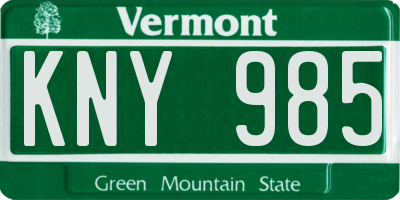 VT license plate KNY985