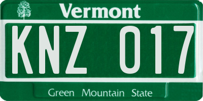 VT license plate KNZ017