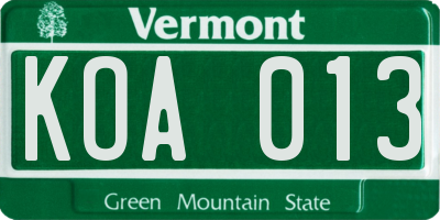 VT license plate KOA013