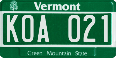 VT license plate KOA021
