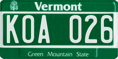 VT license plate KOA026