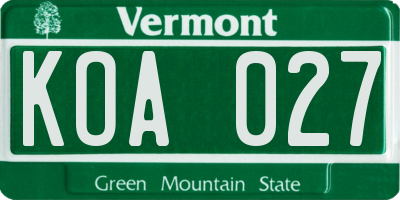 VT license plate KOA027