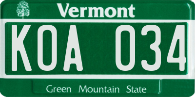 VT license plate KOA034