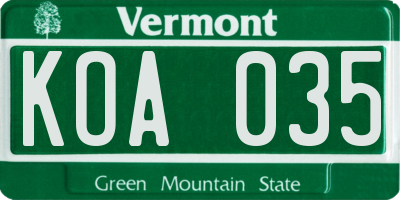 VT license plate KOA035