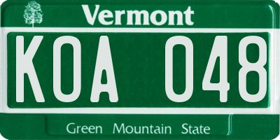 VT license plate KOA048