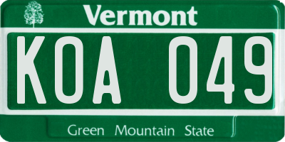 VT license plate KOA049