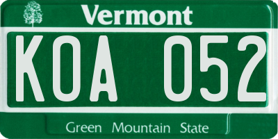 VT license plate KOA052