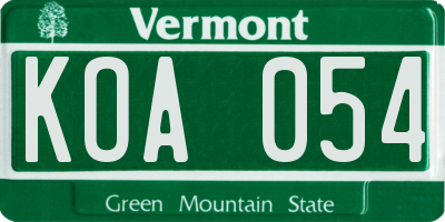 VT license plate KOA054