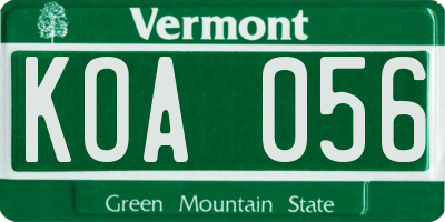 VT license plate KOA056